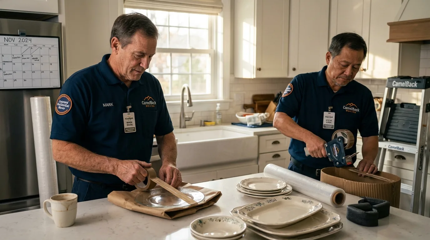 Professional crew packing kitchen dishware in Milford, OH
